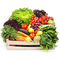 Assortment of fruits and vegetables inside box